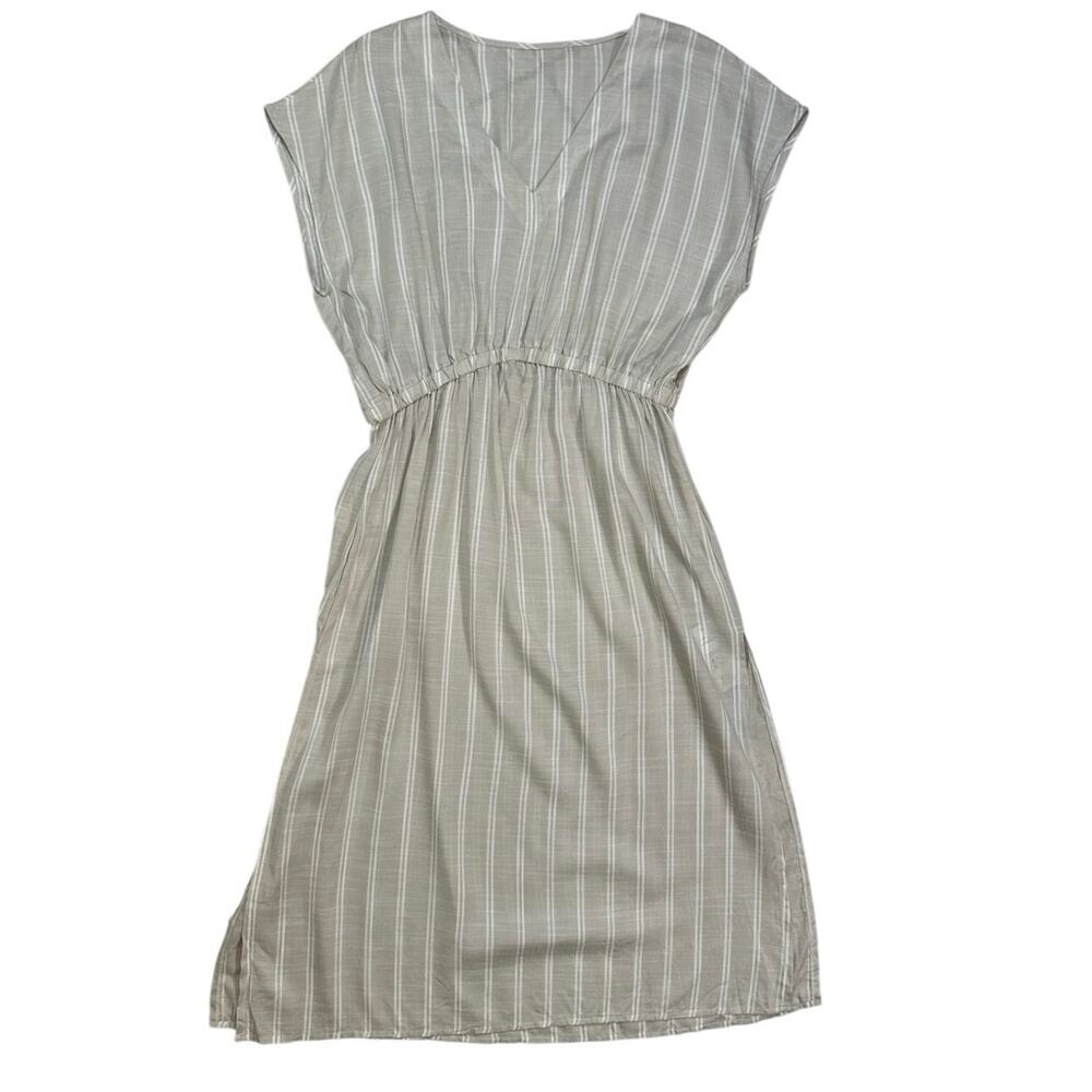 NWT Cupshe Cupshe Size  XL Taupe Stripe Midi Cover-Up Dress Elastic Waist